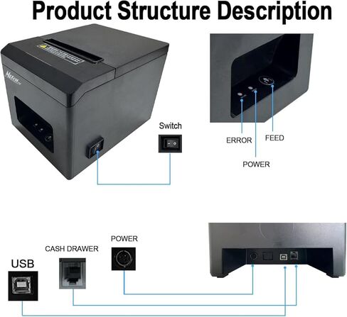 MRBOSS POS 3 "1/8 طابعة إيصالات حرارية بلوتوث USB تدعم إيصالات المطبخ طباعة التذاكر تطبيق Grubhub Postmate أيضًا لمتجر Togo Shop Bubble Tea Fastfood Restaurant Kitchen Ticket in Kuwait
