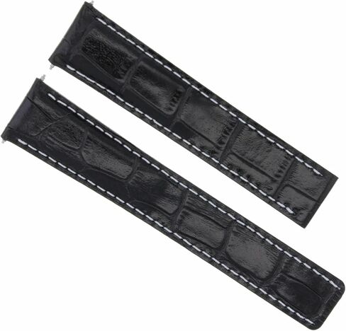 Ewatchparts 22mm Leather Watch Band Strap Compatible With Breitling Navitimer Avenger Colt Black With White Stitching in Saudi Arabia