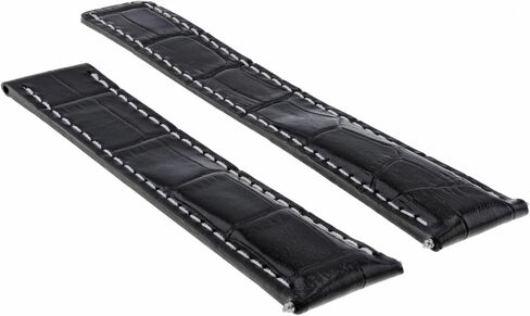 Ewatchparts 22mm Leather Watch Band Strap Compatible With Breitling Navitimer Avenger Colt Black With White Stitching in Saudi Arabia