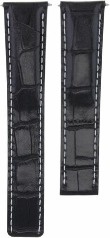 Ewatchparts 22mm Leather Watch Band Strap Compatible With Breitling Navitimer Avenger Colt Black With White Stitching in Saudi Arabia