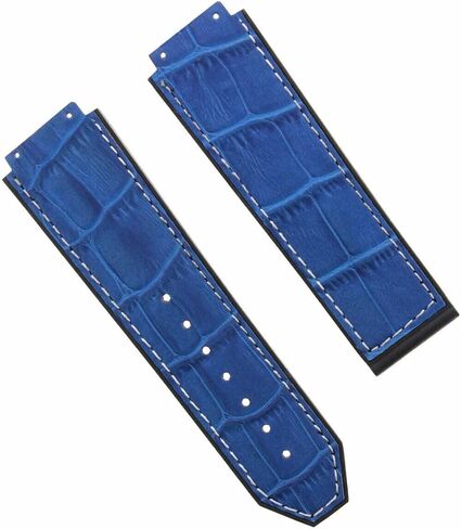 حزام ساعة جلدي من Ewatchparts مقاس 24 مم متوافق مع ساعة Hublot Big Bang مقاس 44 مم - 45 مم باللون الأزرق مع خياطة بيضاء in Saudi Arabia