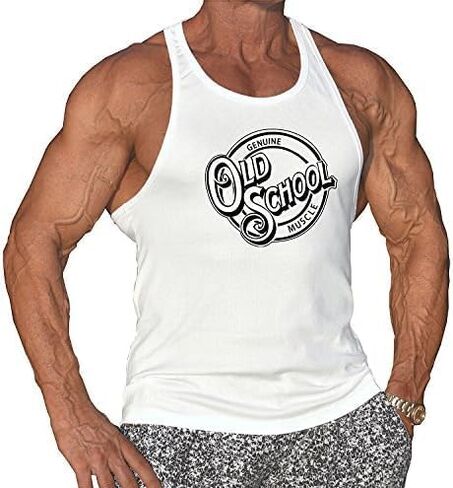 Crazee Wear Mens Workout Bodybuilding Gym Fitness Muscle White Tank Top WithOld School Muscle Design in Saudi Arabia