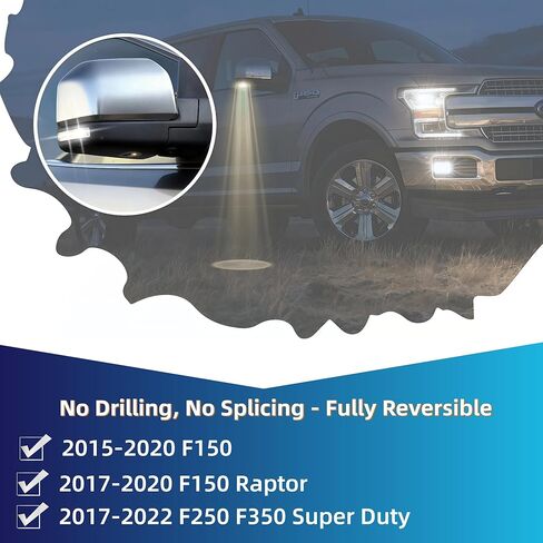 لـ 2015-2020 فورد F-150 وF-150 رابتور، 2017-2022 سوبر ديوتي (F-250/F-350) | وحدة تجاوز سرعة أضواء المرآة | حافظ على الأضواء مضاءة بسرعة تزيد عن 6 ميل في الساعة، وحزام التوصيل والتشغيل in Kuwait