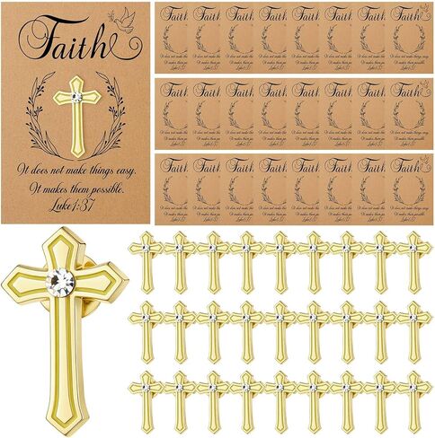 Kigeli 25 Set First Communion Lapel Pins with Gift Card Gold Enamel Pins Bulk Minister Catholic Religious of Holy Communion Pin Christian Inspirational Lapel Pin for Women Gifts in Saudi Arabia