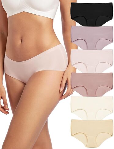 Seamless Underwear Women No Show Hipster Panties 6 Pack Mid Rise Silky Soft Thin Comfort Stretch Breathable Briefs in Saudi Arabia