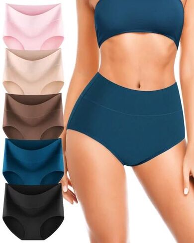 ملابس داخلية قطنية نسائية من J-pone ذات خصر عالي وتغطية كاملة، سراويل داخلية ناعمة قابلة للتنفس بعد الولادة، 5 قطع in Kuwait