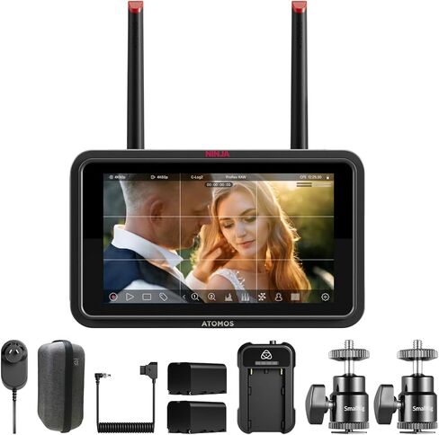 Atomos Ninja TX GO 5" Camera Monitor-Recorder, HDMI CFexpress Wi-Fi - HDR Resolution Touchscreen Display with Power Battery, Single Charger & Aluminum Alloy Camera Hot Shoe Mount (2 Pack) - Bundle Kit in Saudi Arabia