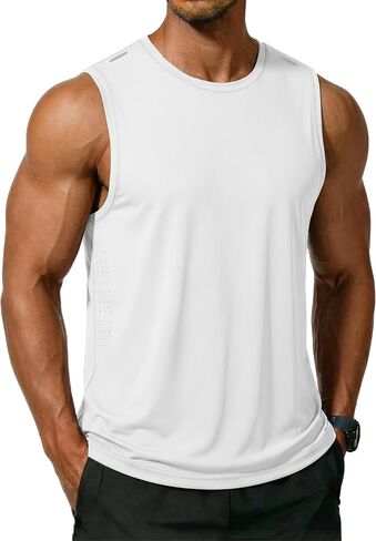 MAGCOMSEN Mens Tank Top Quick Dry Workout Sleeveless Gym Muscle Shirts Lightweight Moisture Wicking Athletic Tee Shirt in Saudi Arabia