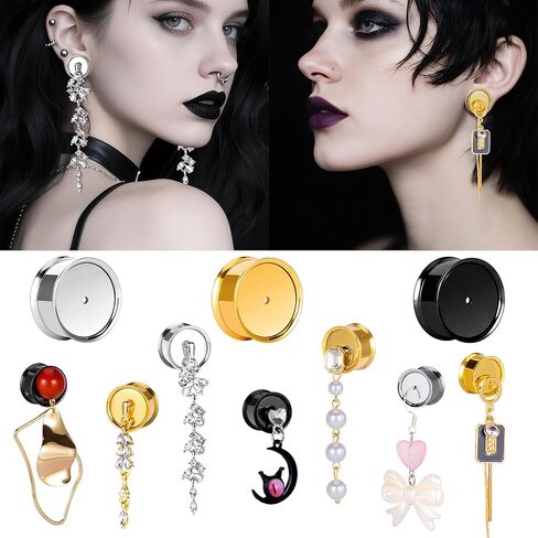 قطعتان من أنفاق الأذن ذات النسيج المطروق من فانكولا، سدادات مزدوجة مضيئة من الفولاذ الطبي لتمديد الأذن (8 مم - 16 مم)، مجوهرات للجسم لا تسبب الحساسية، مقاسات للجنسين 0 جم 00 جم، هدية ممتازة للنساء والرجال in Kuwait