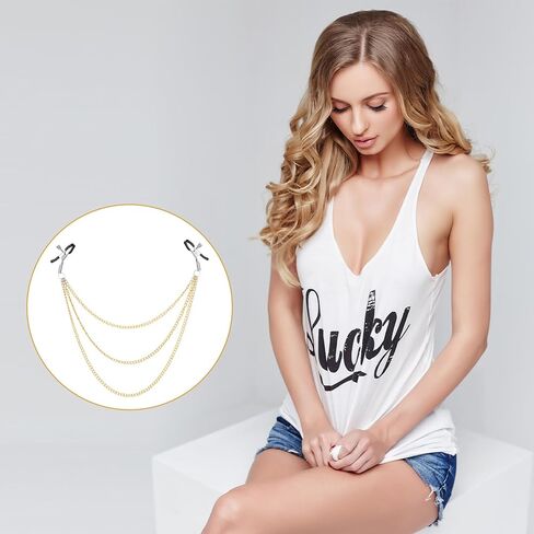Nipple Clamp Body Chain, 3 Layers Adjustable Nipple Clips, Stainless Steel Nipples Clamps with Chain Necklace, Non Piercing Chains for Women and Men in Saudi Arabia