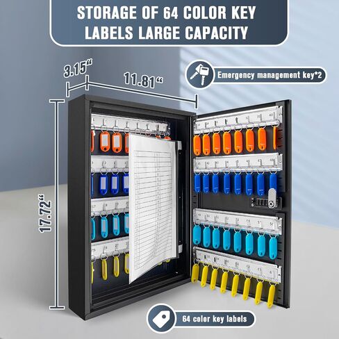 64 Key Cabinet, Key Lock Box Wall Mount, Keybox Wall Mount, Keys Organizer Box Office, Property Management, Hotel, Car Dealership-Includes 64 Key Tags, Mounting Hardware(Black) in Saudi Arabia