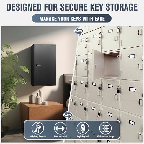 64 Key Cabinet, Key Lock Box Wall Mount, Keybox Wall Mount, Keys Organizer Box Office, Property Management, Hotel, Car Dealership-Includes 64 Key Tags, Mounting Hardware(Black) in Saudi Arabia
