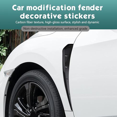2 PCS Car Fender Side Vent Stickers, Glossy Surface Spoiler, Side Fender Intake Hole Grille Decorative Sticker, Universal Self-tape Waterproof Exterior Modification for Most Cars (Black) in Kuwait