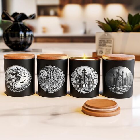 9oz Candle Black Jars Glass with Airtight Bamboo Lids with Printed Sticker Labels for Candle Making, and Organizer Containers -12Pack in Kuwait