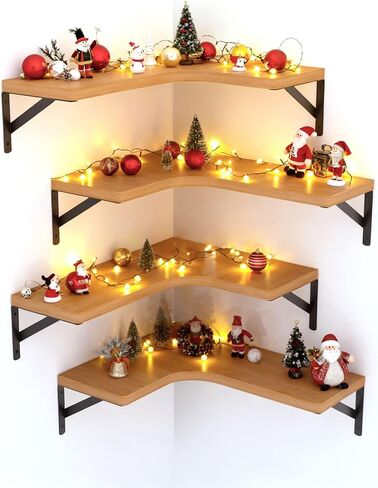 مجموعة أرفف عائمة للزاوية من LEOPO مكونة من 4، أرفف تخزين من الخشب الصلب، أرفف عائمة مريحة ويمكن الاعتماد عليها لغرفة النوم وغرفة المعيشة والمطبخ والمكتب والمزيد in Kuwait