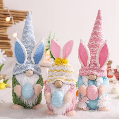 Easter Gnomes Decoration, 3 PCS Spring Bunny Dolls with Easter Egg Handmade Faceless Elf Dwarf Home Decor Gift for Wife, Swedish Rabbit Tomte Table Ornaments Tiered Tray in Saudi Arabia