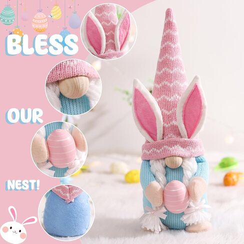 Easter Gnomes Decoration, 3 PCS Spring Bunny Dolls with Easter Egg Handmade Faceless Elf Dwarf Home Decor Gift for Wife, Swedish Rabbit Tomte Table Ornaments Tiered Tray in Saudi Arabia