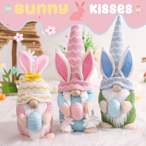 Easter Gnomes Decoration, 3 PCS Spring Bunny Dolls with Easter Egg Handmade Faceless Elf Dwarf Home Decor Gift for Wife, Swedish Rabbit Tomte Table Ornaments Tiered Tray in Saudi Arabia