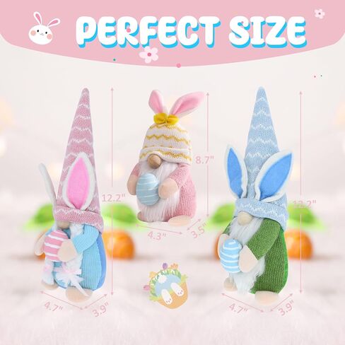 Easter Gnomes Decoration, 3 PCS Spring Bunny Dolls with Easter Egg Handmade Faceless Elf Dwarf Home Decor Gift for Wife, Swedish Rabbit Tomte Table Ornaments Tiered Tray in Saudi Arabia