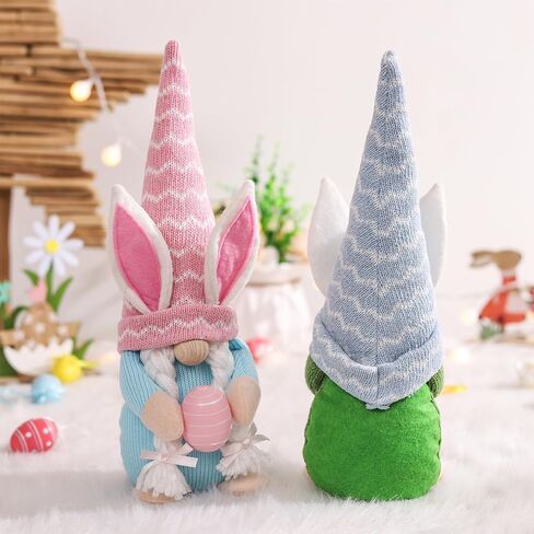 Easter Gnomes Decoration, 3 PCS Spring Bunny Dolls with Easter Egg Handmade Faceless Elf Dwarf Home Decor Gift for Wife, Swedish Rabbit Tomte Table Ornaments Tiered Tray in Saudi Arabia
