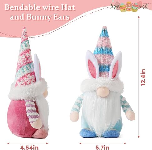 Gnomes Decorations, 2 Pcs Plush Easter Bunny Handmade Swedish Tomte Elf Stuffed Doll Spring Home Decor Easter Gift Cute Faceless Dwarf Bunny Household Ornaments, Home Decor in Kuwait