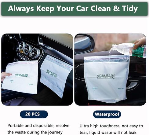 20PCS Disposable Car Garbage Bin Bags, Self Adhesive Waste Bags Car Trash Bag without Leaving Marks, Portable Vomit Bags Disposable for Car, Travel, Boat, Plane, Camping and Offices in Kuwait