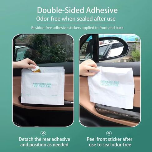 EWUVP 50pcs Car Trash Bags Easy Stick-On Disposable Portable Car Garbage Bags, Self Adhesive Cleaning Bags for Cars, Portable Car Trash Bin for Cars, Bedrooms, Bathrooms, Offices, Kitchens in Kuwait