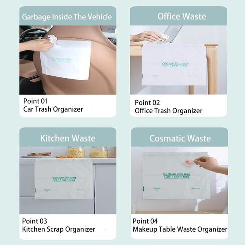 EWUVP 50pcs Car Trash Bags Easy Stick-On Disposable Portable Car Garbage Bags, Self Adhesive Cleaning Bags for Cars, Portable Car Trash Bin for Cars, Bedrooms, Bathrooms, Offices, Kitchens in Kuwait