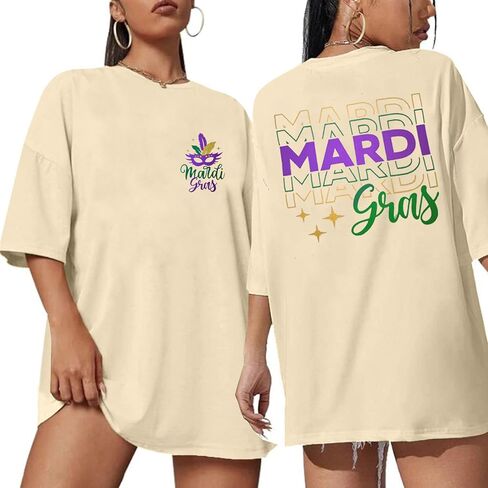 Mardi Gras Oversized Shirt for Women New Orlean Carnival Tee Shirt Outfit Holiday Short Sleeve Tops in Saudi Arabia