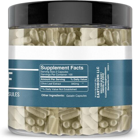 Earthborn Elements Olive Leaf Extract 200 Capsules, Pure & Undiluted, No Additives in Saudi Arabia