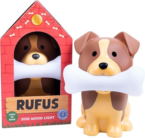 Fizz Creations Rufus The Dog Mood Light - إضاءة ليلية رائعة من Kawaii للأطفال والحضانة وغرفة النوم وديكور المكتب - مصباح LED يعمل بالبطارية مع ضوء على شكل عظمة - فكرة لطيفة لمحبي الكلاب in Kuwait