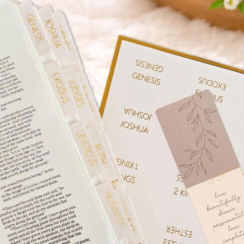 Bible Tabs for Women and Men, 75 Laminated Bible Index Tabs with Embossed Gold Foil Lettering, Durable Neutral Bible Study Tabs for Easy Navigation and Journaling in Kuwait