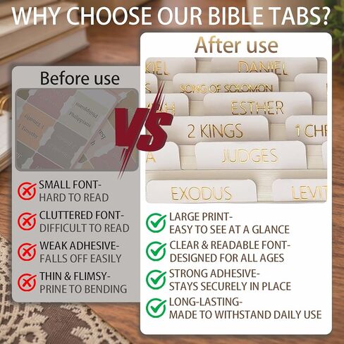 Bible Tabs for Women and Men, 75 Laminated Bible Index Tabs with Embossed Gold Foil Lettering, Durable Neutral Bible Study Tabs for Easy Navigation and Journaling in Kuwait