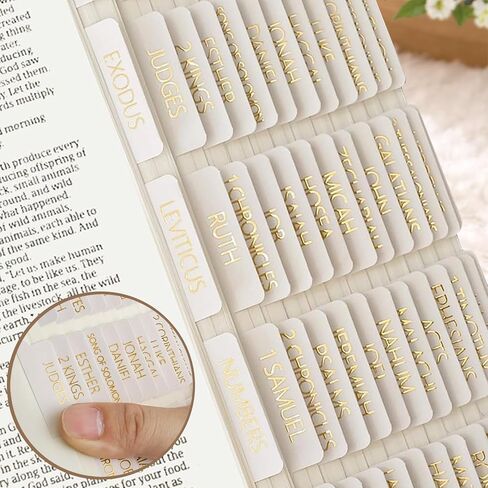 Bible Tabs for Women and Men, 75 Laminated Bible Index Tabs with Embossed Gold Foil Lettering, Durable Neutral Bible Study Tabs for Easy Navigation and Journaling in Kuwait