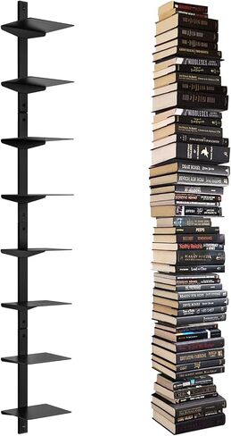 Floating Book Shelves for Wall, 4 Tier Invisible Floating Bookshelf, Vertical Spine Book Tower, Wall Mounted & Space Saving, Heavy Duty Metal Book Organizer for Home Office, 2 Pack White in Kuwait