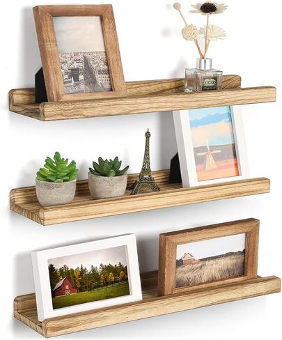 Emfogo Floating Shelves for Wall, 16.9 inch Wood Wall Shelves with Ledge, Floating Shelf Picture Ledge Set of 3 for Living Room Bedroom Kitchen Display and Storage(Rustic Brown) in Saudi Arabia
