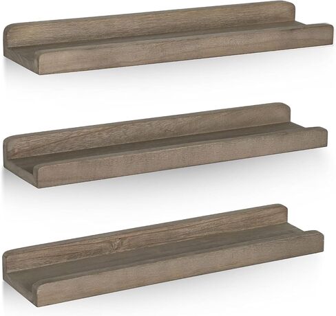 Emfogo Floating Shelves for Wall, 16.9 inch Wood Wall Shelves with Ledge, Floating Shelf Picture Ledge Set of 3 for Living Room Bedroom Kitchen Display and Storage(Rustic Brown) in Saudi Arabia