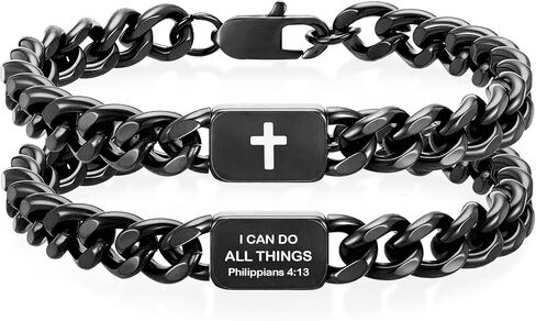 سلة عيد الفصح حشو الكتاب المقدس الآية الصليب سوار للرجال الأولاد الفولاذ المقاوم للصدأ الكوبي ربط أساور للرجال الاشياء المسيحية الملحقات تأكيد هدايا المعمودية للبنين الرجال in Kuwait