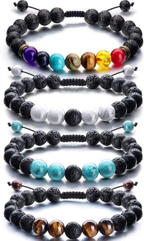 Tatuo 4 Pcs Lava Rock Bracelet for Men Bead Chakra Essential Oil Diffuser Bracelets Jewelry Gift(Style E) in Saudi Arabia