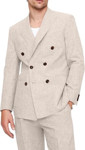 Men’s 2 Piece Linen Suit Double Breasted Peak Lapel Blazer and Adjustable Waist Pants for Beach Wedding&Business Casual in Saudi Arabia