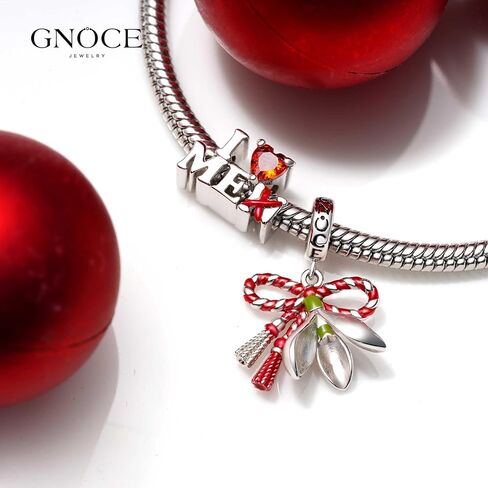 GNOCE March Martisor Flower Lucky Pendant Dangle Charm Bracelet for Women, S925 Sterling Silver Dangle Charms for Women Wife, Valentine‘s Day, Mother’s Day Jewelry in Saudi Arabia