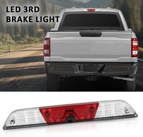 G-PLUS Third 3rd Brake Light LED w/Camera Tow Vision High Mount Fit Ford F150 F250 2017 2018 2019 2020 2021 2022 High Mount Stop Lights Red & Clear Lens Chrome Housing in Kuwait