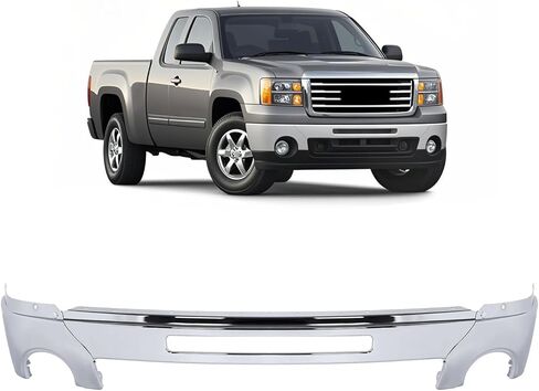 KUAFU Front Bumper Face Bar Compatible with 2007-2013 GMC Sierra 1500 2500 HD 3500 HD Replacement for GM1002834 15902856 15901505 W/Fog Light Holes Steel Chrome Silvery in Saudi Arabia