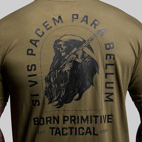 تي شيرت Born Primitive الرجالي التكتيكي Reaper - تي شيرت رياضي خفيف الوزن بأكمام قصيرة ورقبة دائرية وأكمام العلم الأمريكي in Kuwait