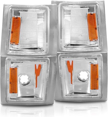 HEADLIGHTSDEPOT مجموعة مصابيح الزاوية المتوهجة مع غطاء من الكروم متوافق مع Chevy C/K 1500 2500 3500 سوبربان تاهو بليزر بالحجم الكامل 94-00 in Kuwait