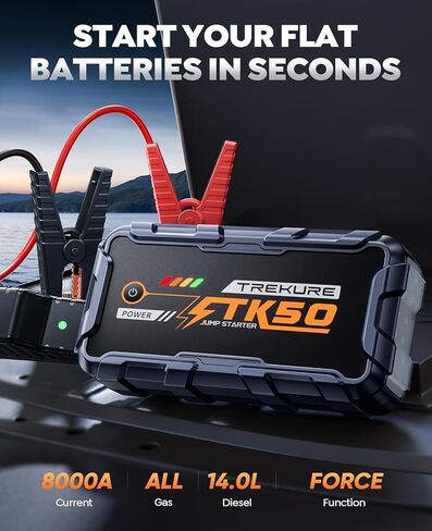 TREKURE Car Battery Jump Starter 8000A 26800mAh, Portable Car Jump Starter for All Gas and 14L Diesel Engines, Power Bank & Battery Jumper, Portable Jump Box Car Battery with Fast Charge, LED Light in Kuwait