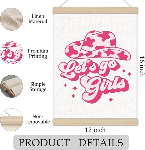 Let's Go Girls Poster Hanger Frame 12x16 Inch, Pink Western Cowgirl Hat Wall Decor, Trendy Preppy Room Wall Art Decor for Dorm Teen Girls Room Bedroom in Saudi Arabia