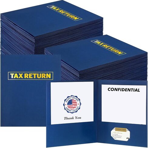 50 Pcs Tax Return Folders Bulk - 11 x 8.5 Inch 2 Pocket with Gold Printed Label Folders for Business Office Professionals & Personal Customer Tax Returns(Dark Blue) in Saudi Arabia