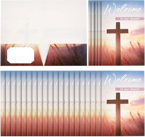 Kisston 25 Pcs Welcome to Our Church Folders 9" x 12" Two Pocket Christian Visitor Gathering Folders with Card Slots for Religious New Members Visitors Church Events in Saudi Arabia