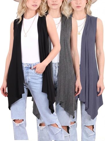 سترة صوفية نسائية من Popana مكونة من 3 قطع بدون أكمام وخفيفة الوزن للصيف ومفتوحة من الأمام وطويلة in Kuwait